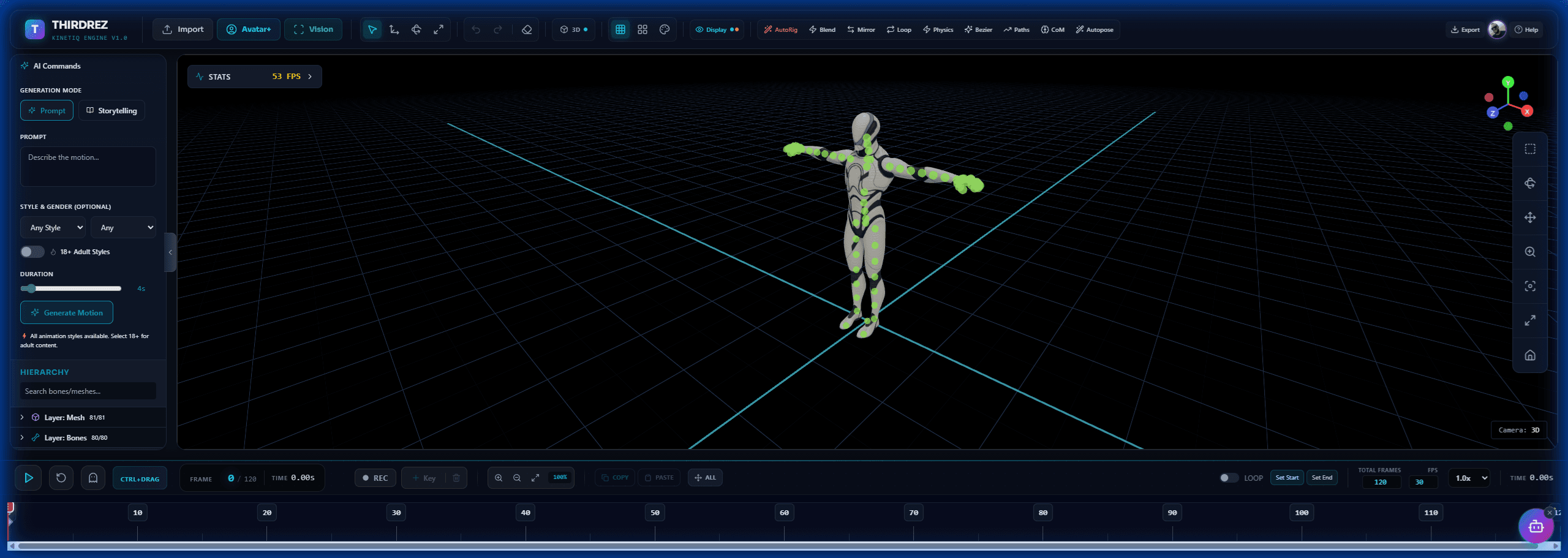 Kinetiq Engine Sandbox - IK Rigging, Onion Skinning, AI Motion Capture