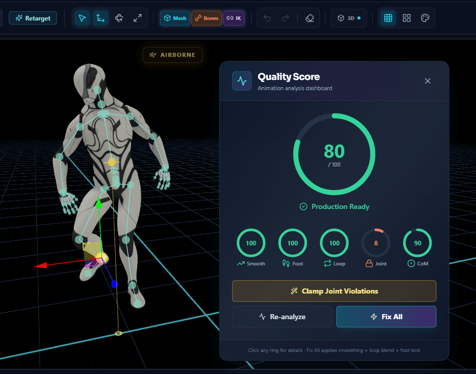 Quality Score — automated motion quality assessment dashboard