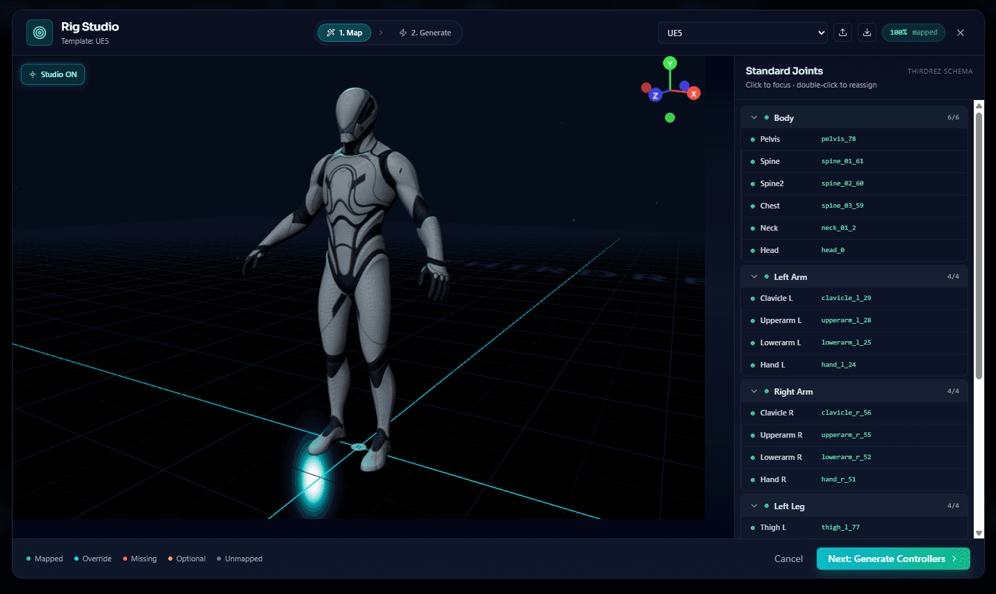 Rig Studio — automatic skeleton building and bone hierarchy mapping