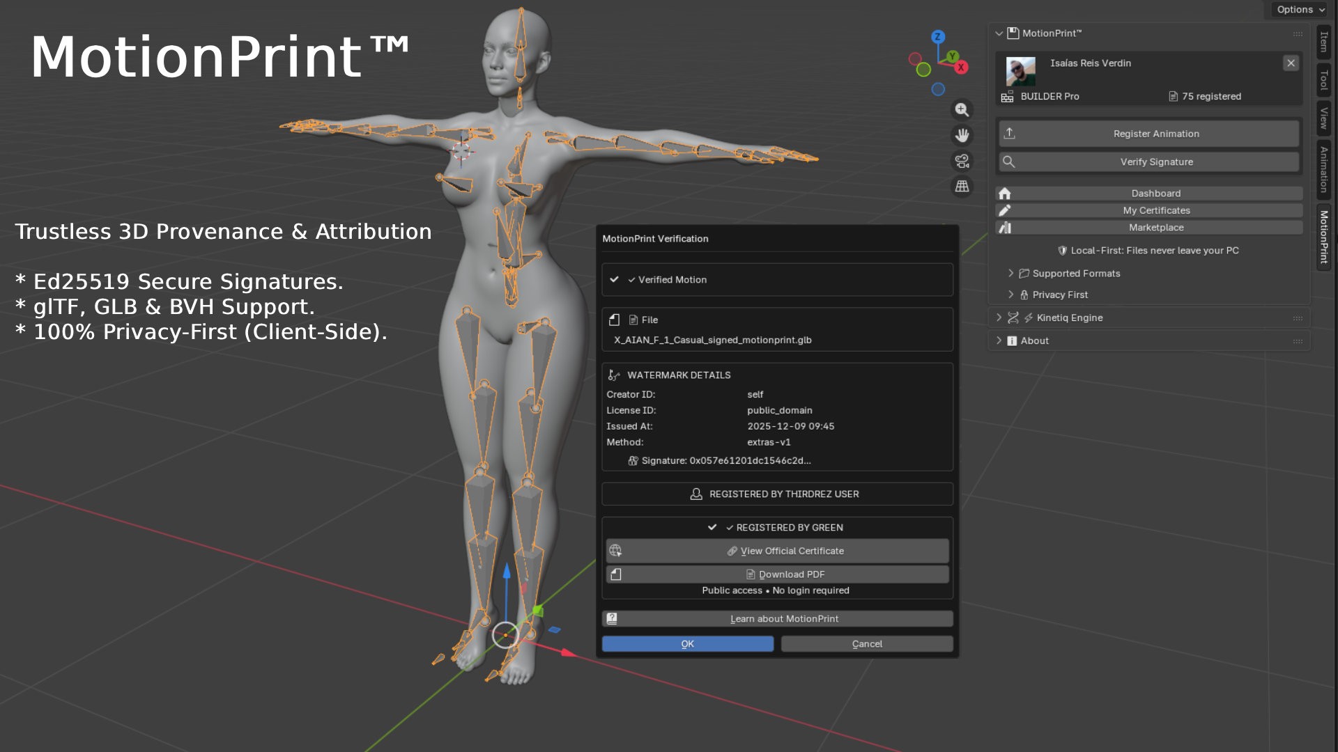 MotionPrint Blender Addon - Register and verify animations without leaving Blender